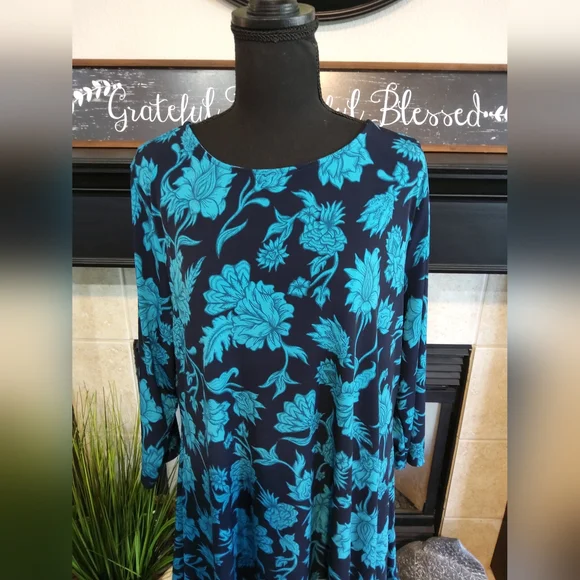 JM Collection Teal Floral Women's Tunic - Picture 3 of 9